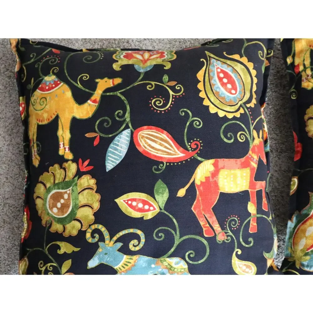 LARGE Camel Horse Pony Pillow Set of Two Colorful Whimsical Tapestry 20X20 Fairy